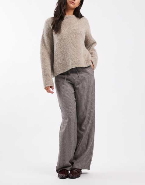 ONLY - Broek met wijde pijpen en krijtstreep in grijs - view 1