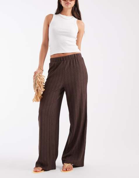 ONLY broek met wijde pijpen en textuur in bruin - view 1