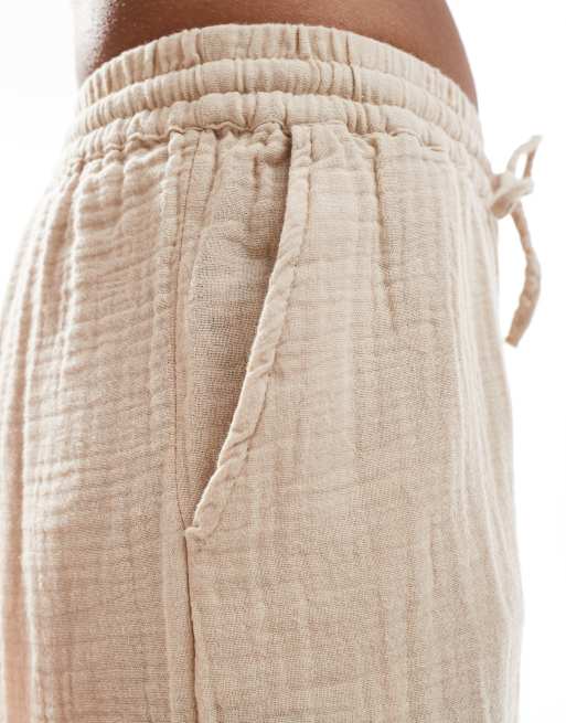 ONLY - Broek met wijde pijpen van kaasdoek in beige, deel van co-ord set , 2 van 5