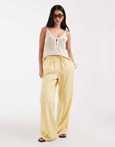 ONLY - Broek van linnenmix met elastische taille in lichtgeel, deel van co-ord set - view 1