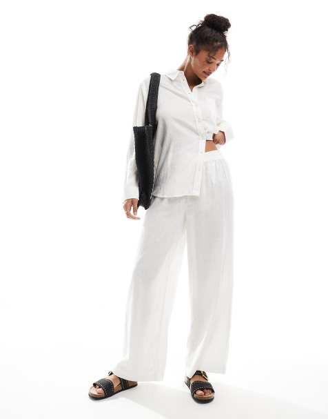 ONLY - Broek van linnenmix met wijde pijpen in wit, deel van co-ord set - view 1