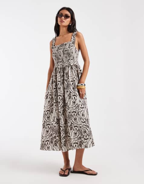 ONLY - Brun midaxikjole med smock og paisley-print - view 1