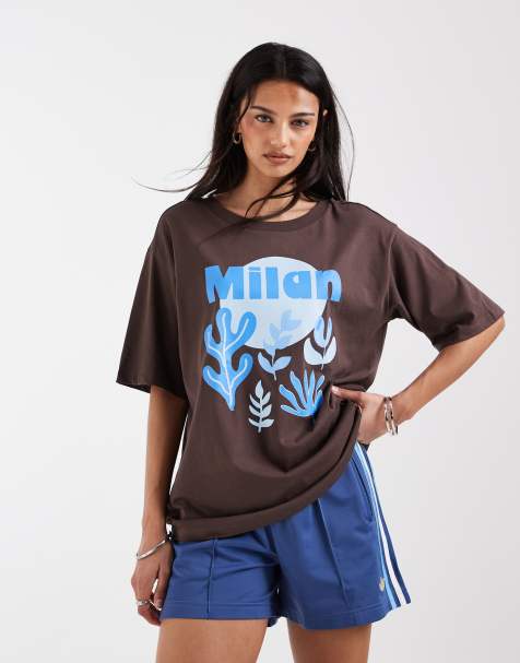 ONLY – Brun t-shirt i oversize med Milan-tryck - view 1