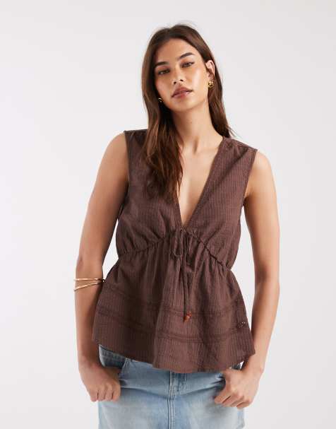 ONLY - Brun top med bindebåndsdetalje - view 1