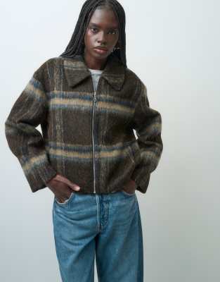 Only Brushed Zip Through Jacket In Brown