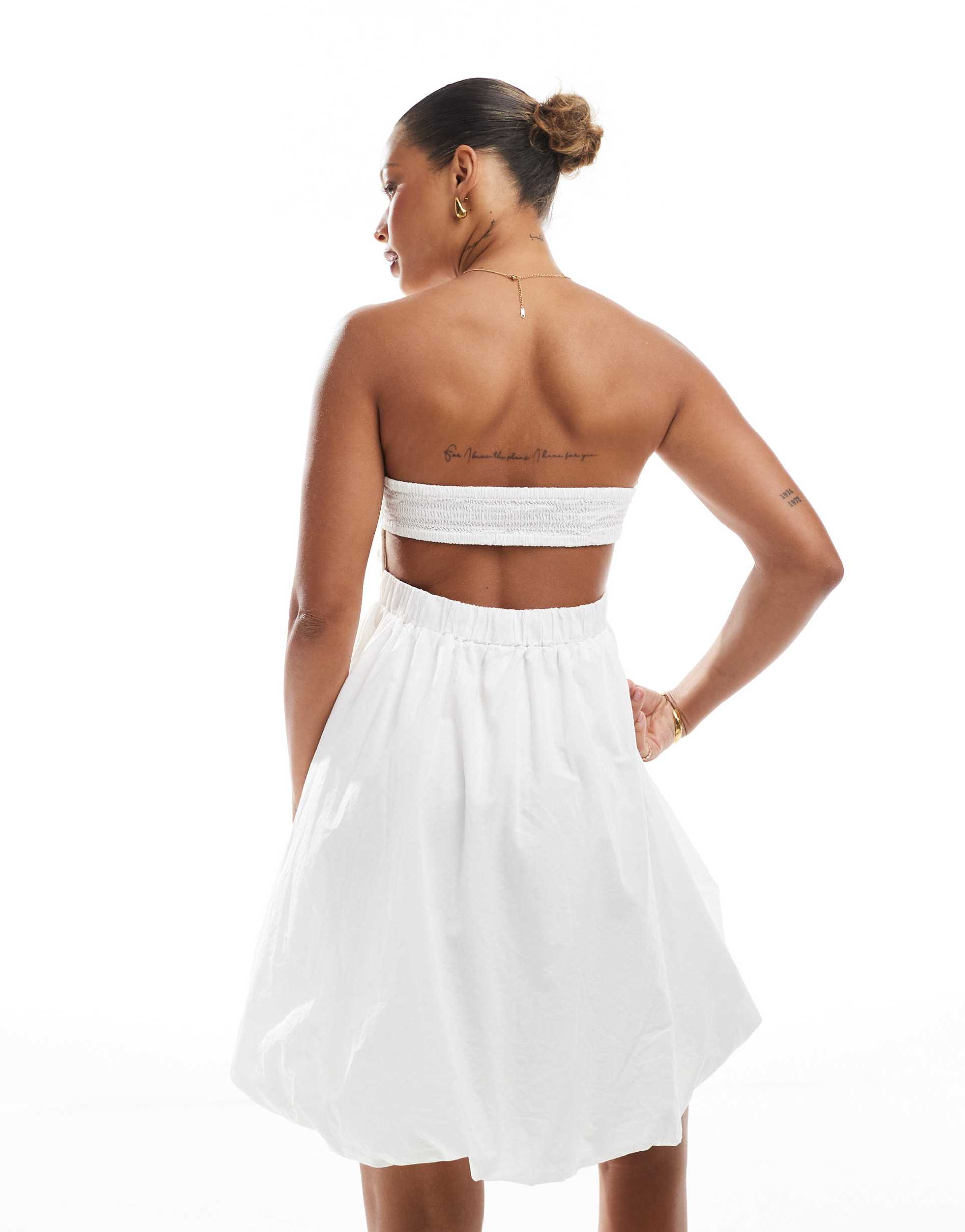 only bubble hem bandeau mini dress in white