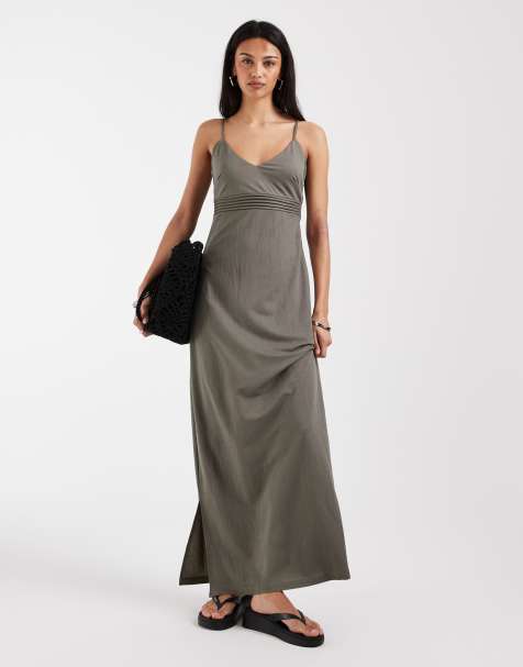 ONLY bust detail maxi cami dress in khaki - view 1