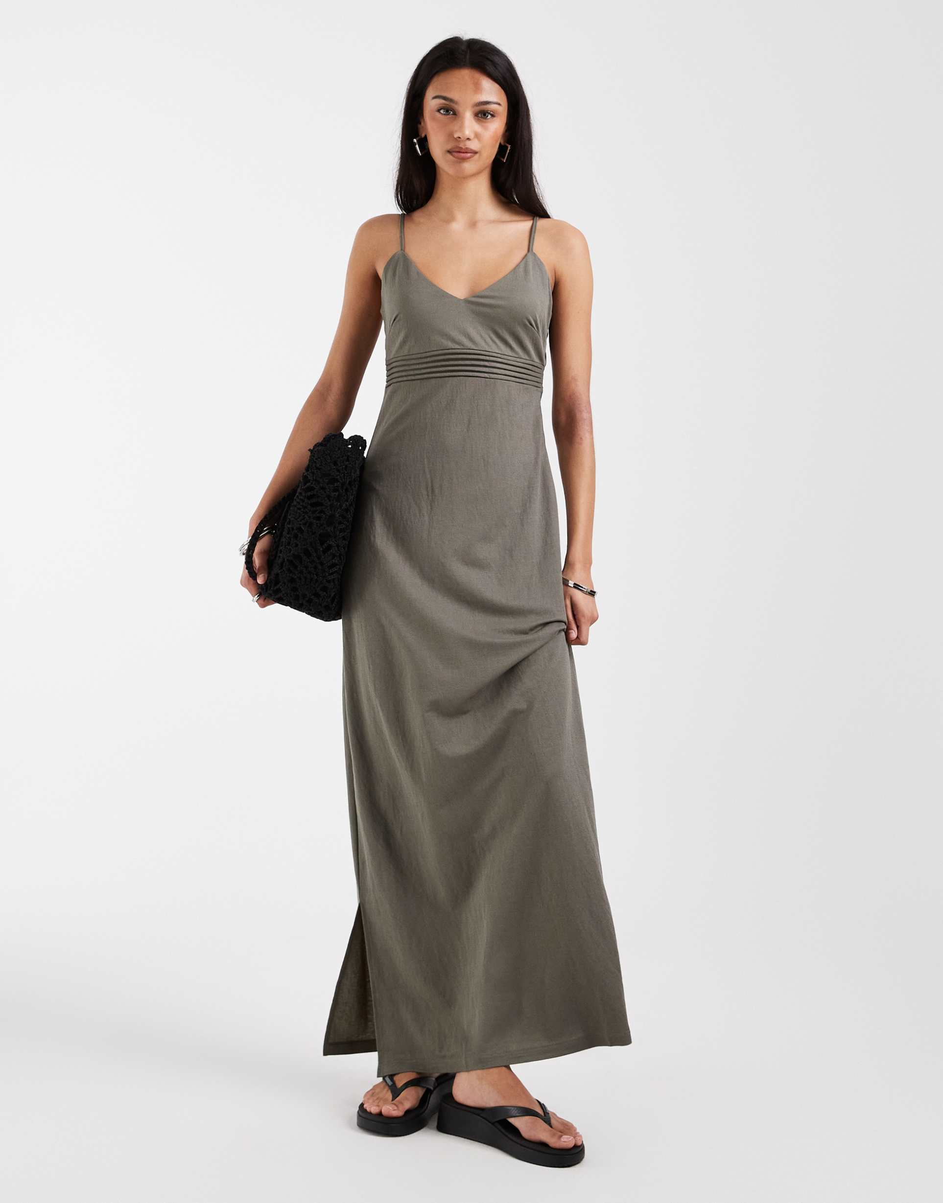 only bust detail maxi cami dress in khaki