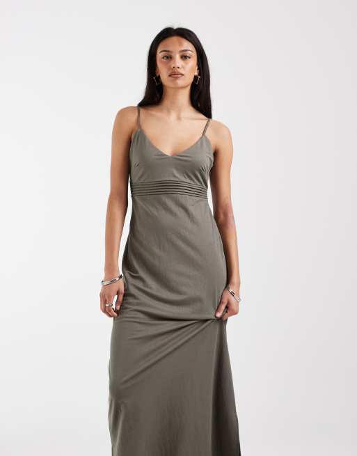 ONLY bust detail maxi cami dress in khaki, 2 of 4