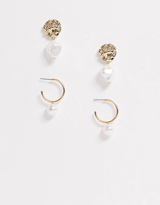Only Butika two pack pearl earrings
