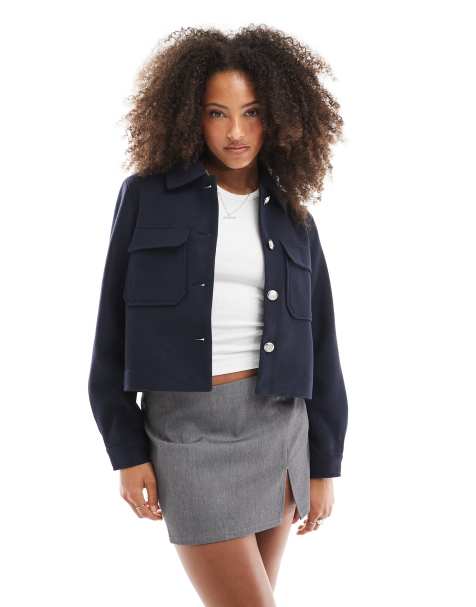 ONLY button detail jacket in navy - view 1
