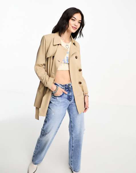 Only button detail short trench coat in beige - view 1