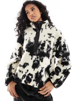 button down borg fleece in cow print-Multi