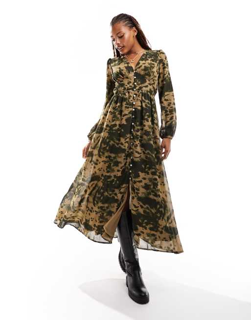 Khaki Abstract Camo Wide Leg Cargo Pants