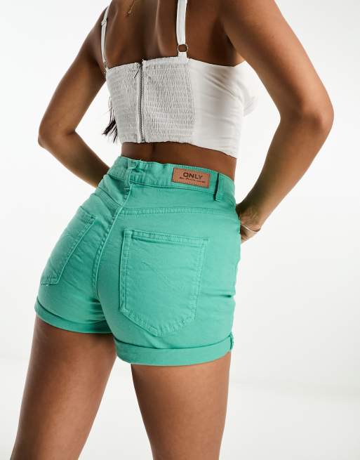 Mint green denim shorts sale