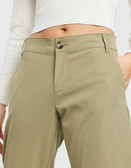  Only button front straight leg trouser in green 