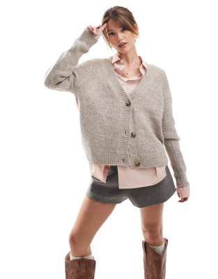 button knit cardigan in light brown