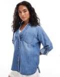 [ONLY] ONLY button through denim shirt in mid blue 10 Mid blue