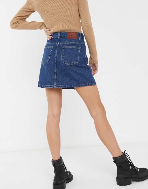 Only Button Through Denim Skirt Asos