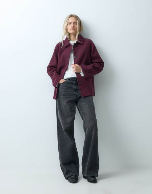 ONLY button through jacket in burgundy, 3 of 4