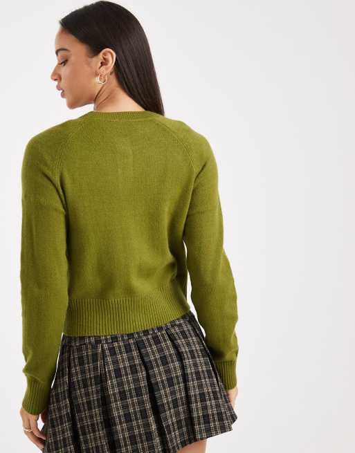ONLY button through knitted cardigan in green, 2 of 4