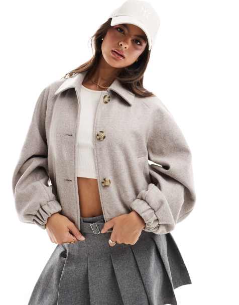 ONLY button through short jacket with collar detail in taupe  - view 1