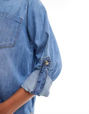 Only Button Up Denim Shirt In Blue