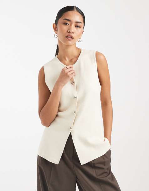 ONLY button up knit vest in cream - view 1