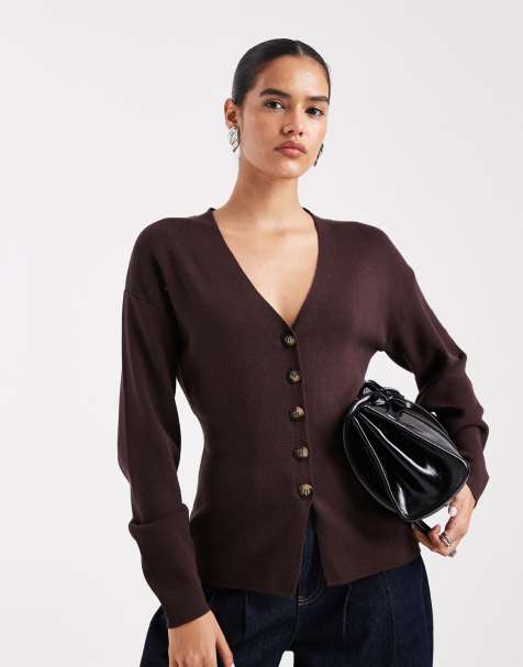 ONLY buttons details cardigan in chocolate brown - view 1