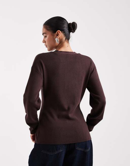 ONLY buttons details cardigan in chocolate brown, 2 of 4