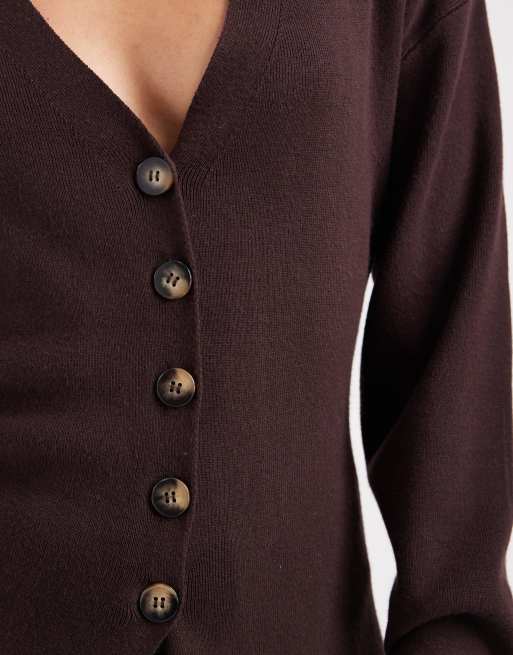 ONLY buttons details cardigan in chocolate brown, 3 of 4
