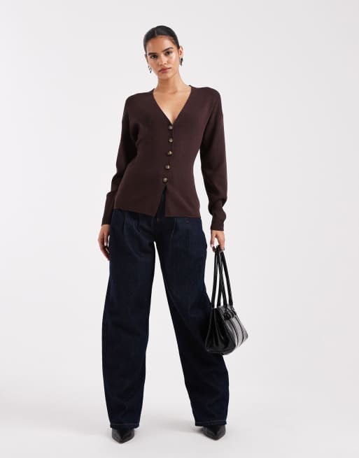 ONLY buttons details cardigan in chocolate brown, 4 of 4