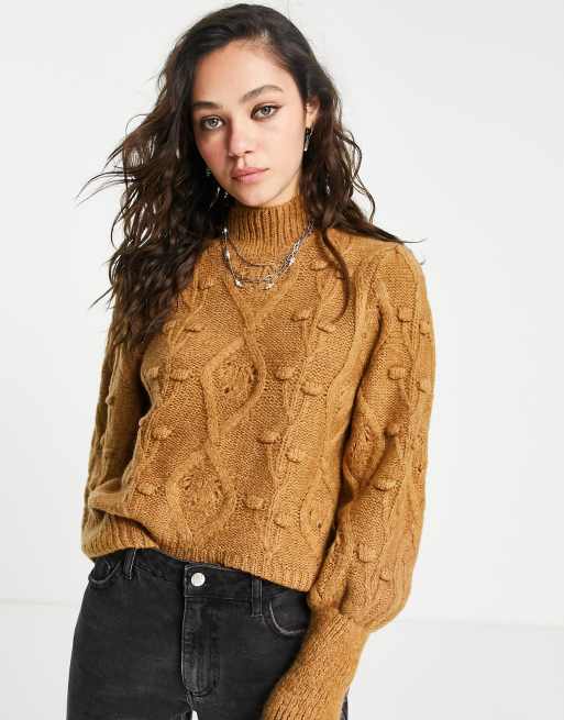 Only chunky textured knit sweater in camel