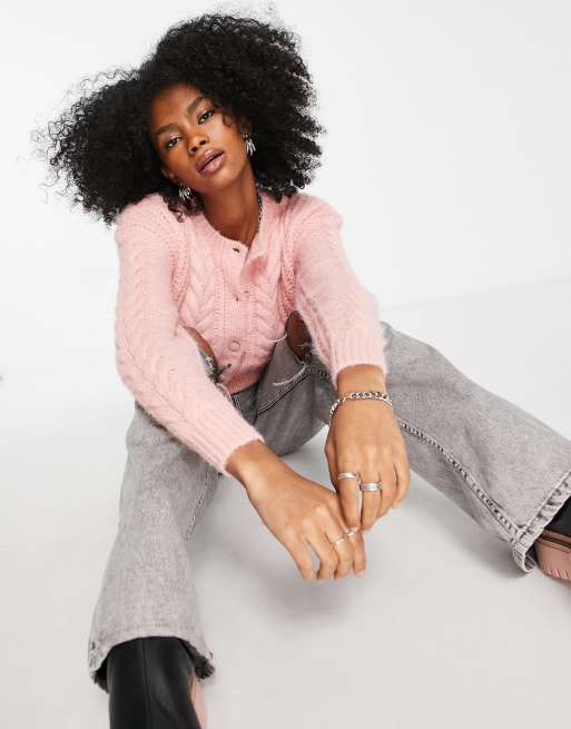 Only cable knit cardigan in pale pink | ASOS