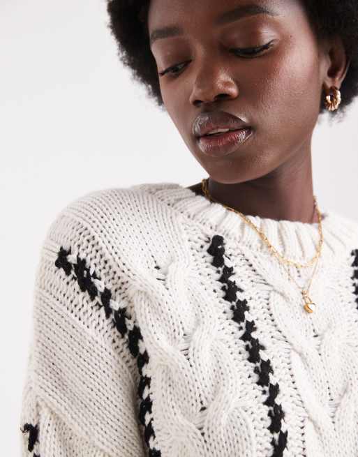 ONLY cable knit jumper in white with contrast detail, 3 of 4
