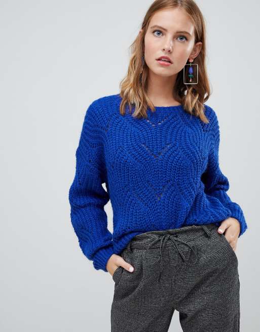 Кофточка женская вязаная сочетание синего цвета Only cable knit jumper ASOS