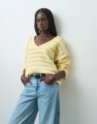 Only Cable Knit Sweater In Yellow