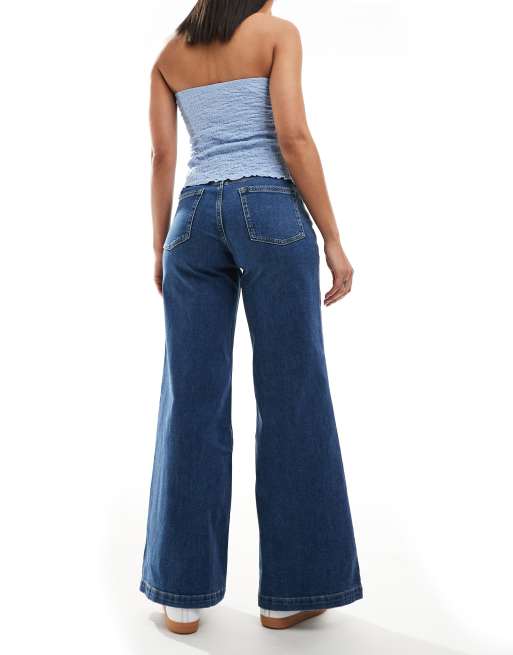 ONLY California mid waist super wide leg jeans in dark blue denim