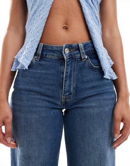 ONLY California mid waist super wide leg jeans in dark blue denim, 5 of 5