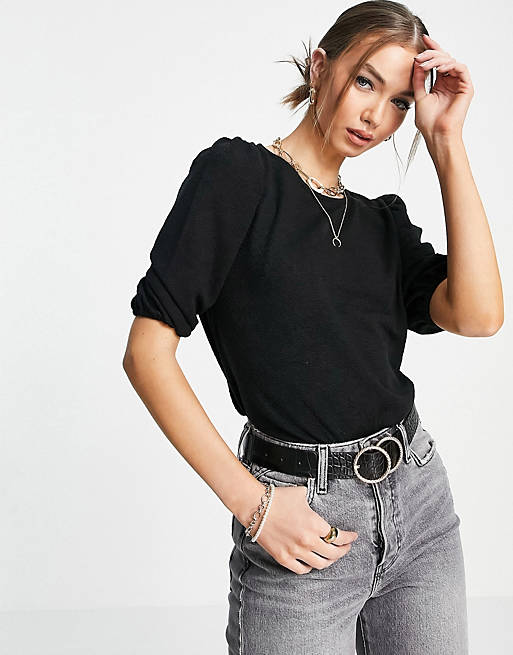 Only Camelia short sleeve puff top in black