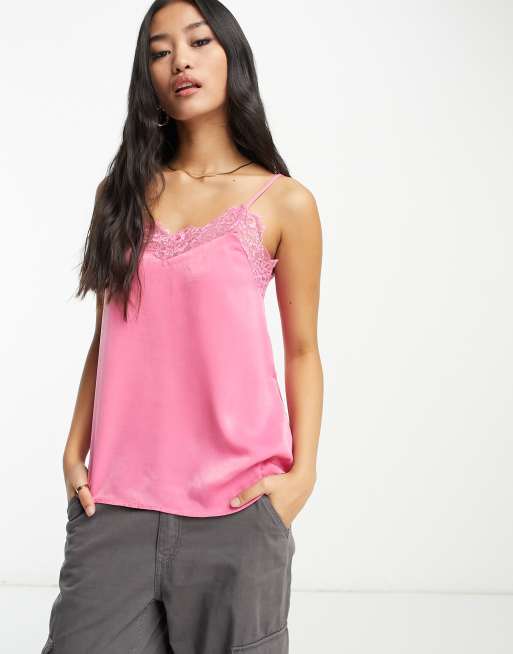 Only Cami hemdje met kanten rand in roze ASOS