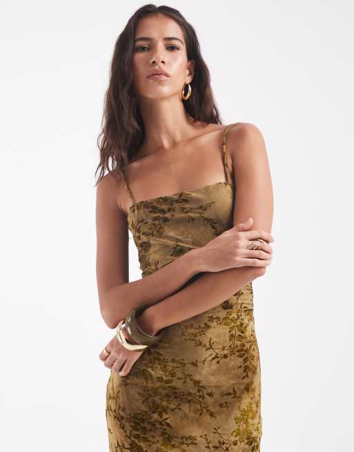 ONLY cami midaxi dress in dark green florals, 3 of 4