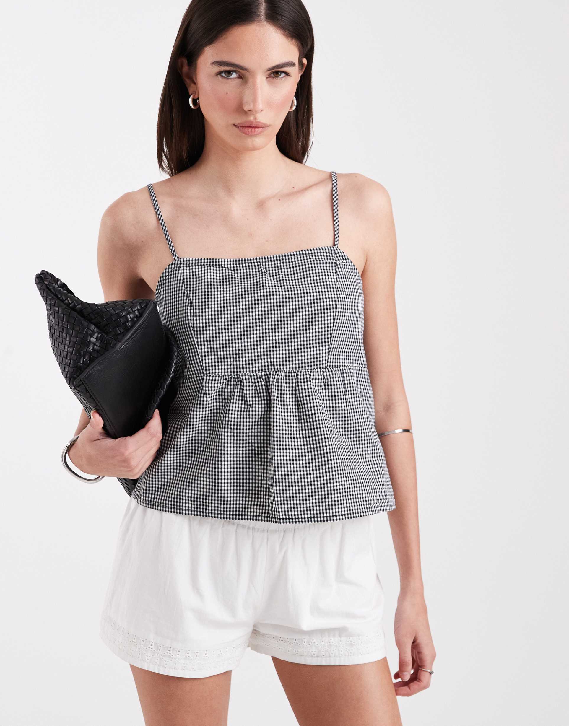 only cami top in black gingham