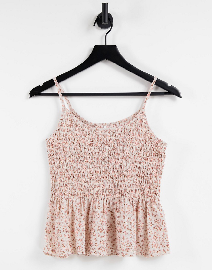 Only cami top with shirring in blush floral print-Neutral