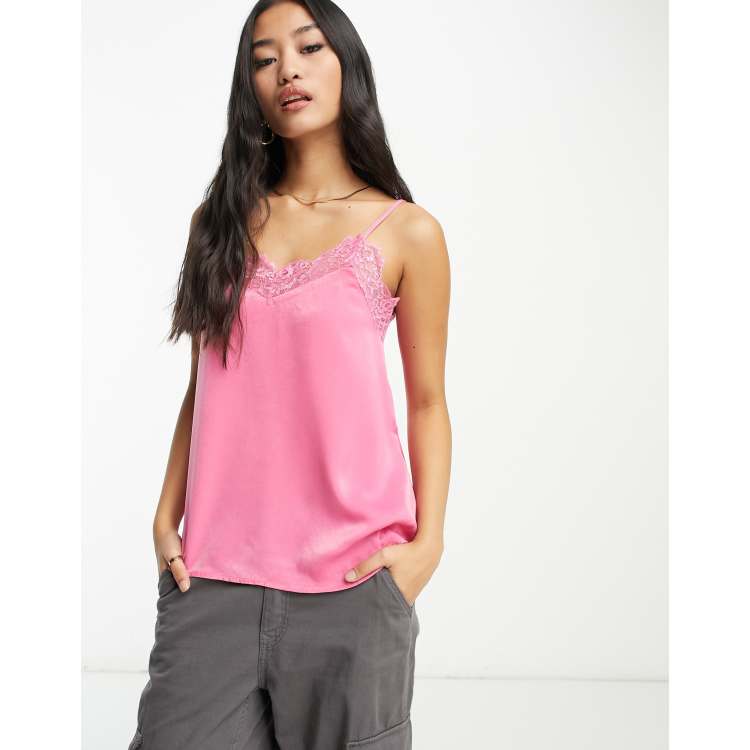 Only cami vest with lace trim in pink