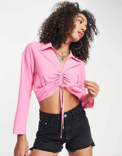 Only - Camicia corta rosa acceso arricciata