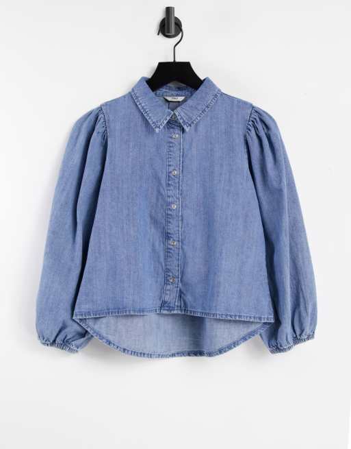 Only - Camicia di jeans corta con maniche a 3/4 color blu medio