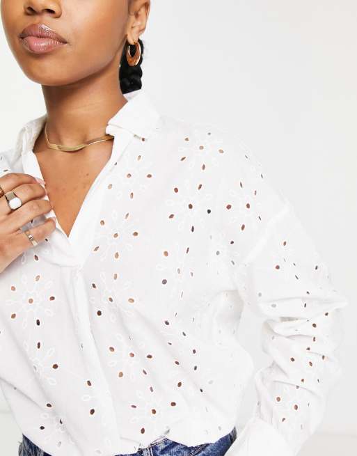 Only - Camicia in pizzo bianco, 3 di 4