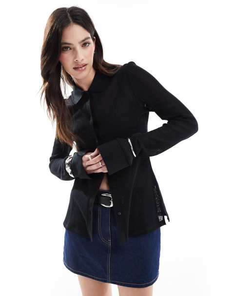 ONLY - Camicia nera in maglia con maniche scampanate - view 1