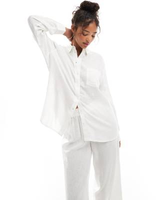 Only - Camicia oversize in lino bianca in coordinato - view 1
